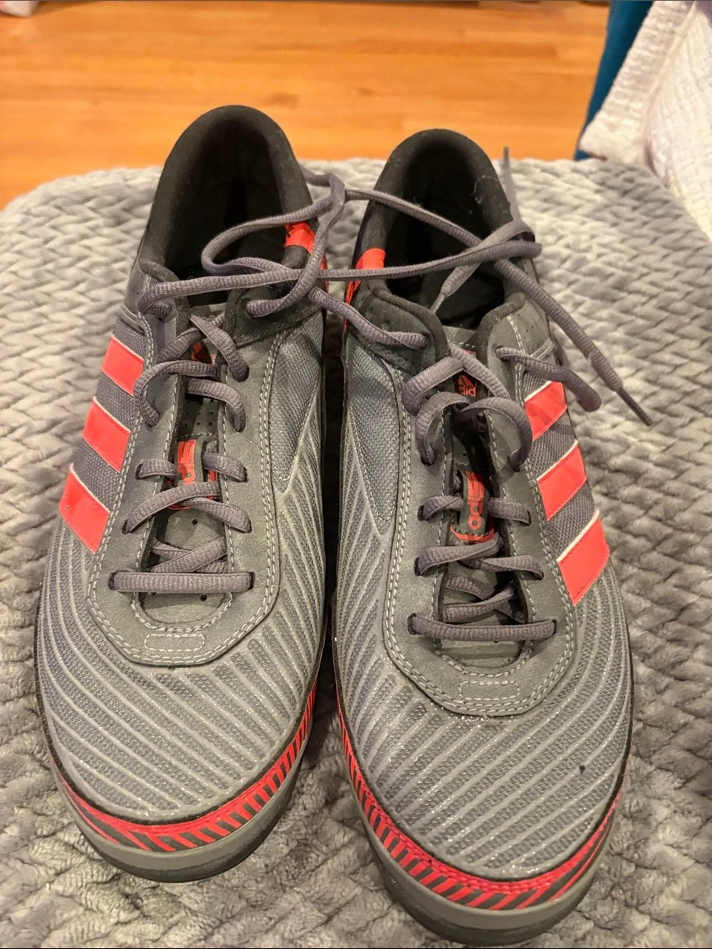 adidas Men’s Gray Athletic Shoes with Red Stripes